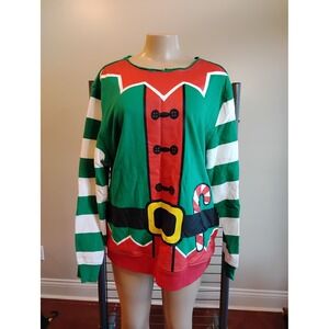 Well Worn Holiday Sweater Mens XL Green Elf Costume Graphic Sweatshirt Christmas